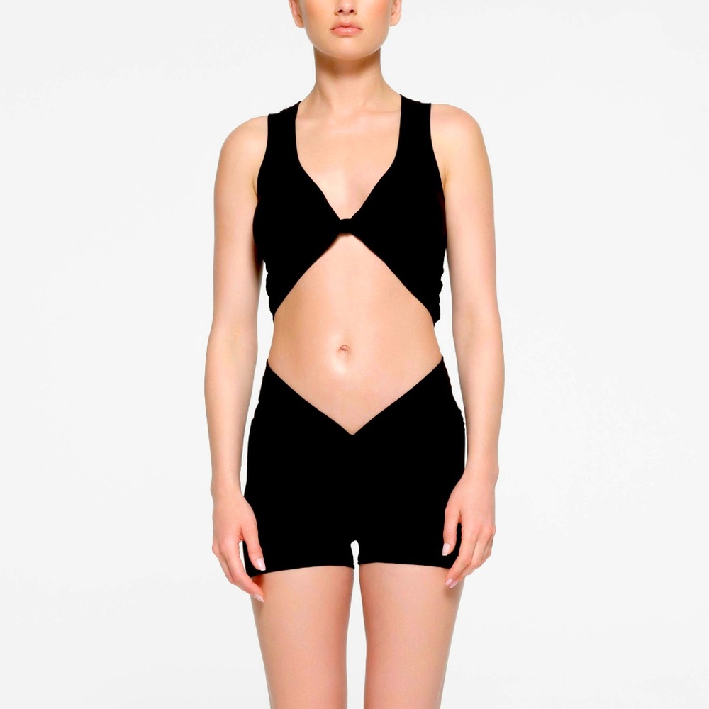 SKIMS Black Twist-Front Crop Top